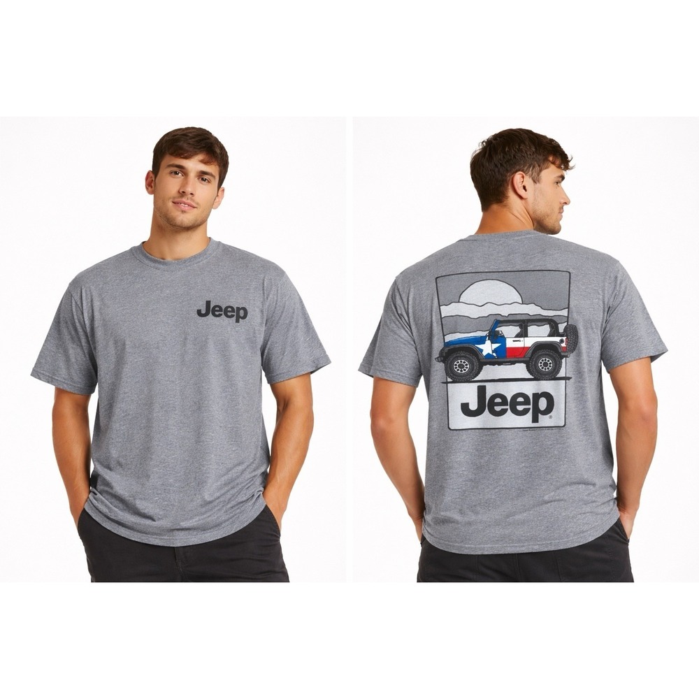 Jeep Graphic T-Shirt Men's Gray Short Sleeve Texas Flag Jeep Back Print Casual